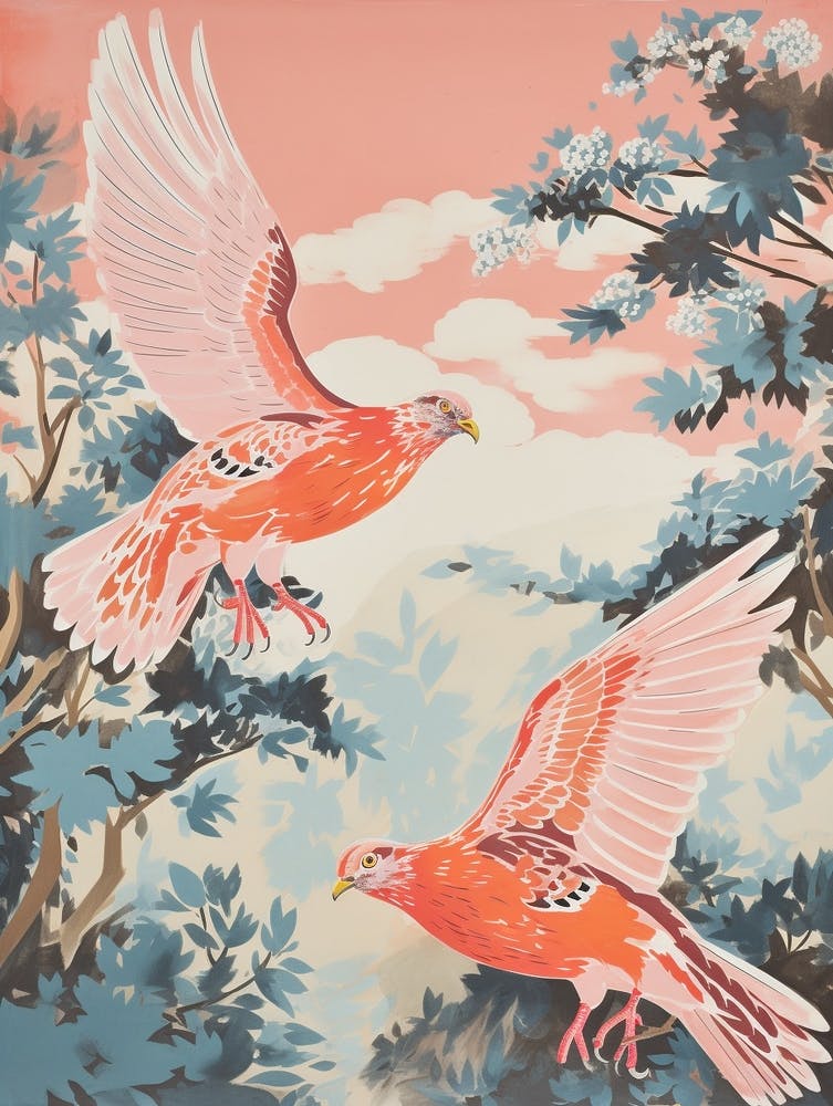 Vintage Japanisch inspiriertes Vogel-Print Raufußhuhn 2
