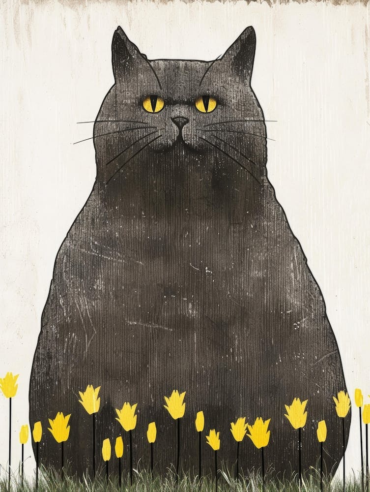 Cat With Yellow Flowers Canvas Print