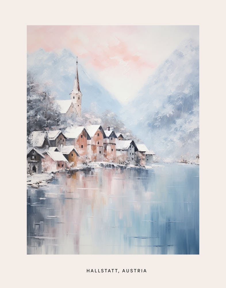Dreamy Winter Painting Poster Hallstatt Austria 1