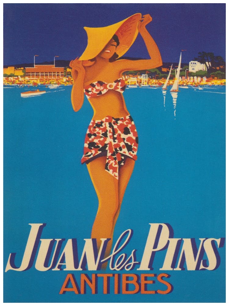 Juan-les-Pins Antibes France, Affiche de Voyage Vintage Colorée