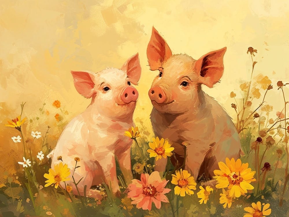 Florale Tierillustration Schwein 2