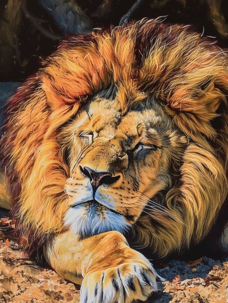 Barbary Lion Resting Acrylic Painting 3