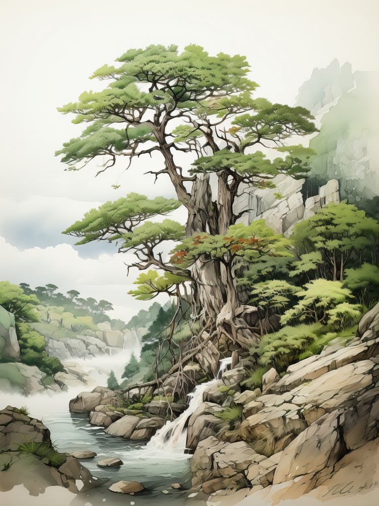Tojinbo Cliffs In Fukui, Japanese Brush Painting, Ukiyo E, Minimal 4