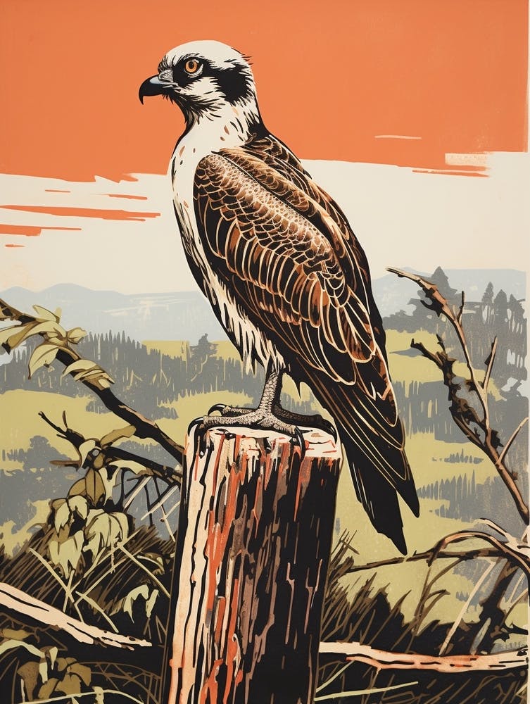 Vintage Vogel-Linolschnitt Fischadler 1