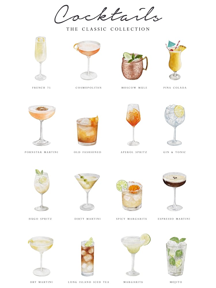 Watercolour Cocktail Menu