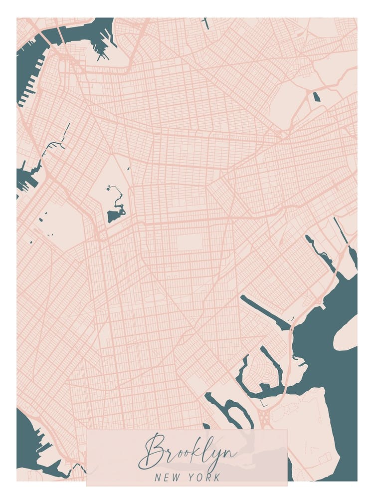 Brooklyn New York Pink and Blue Cute Script Street Map 1