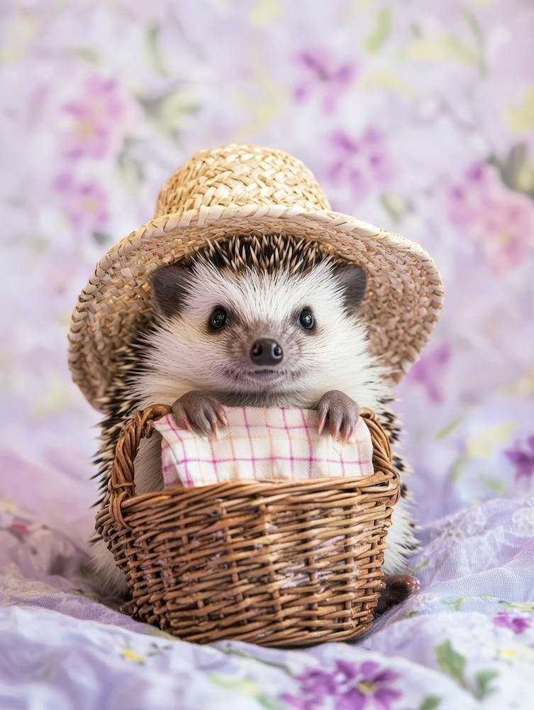 Hedgehog In A Basket.Generated AI. Wall 1