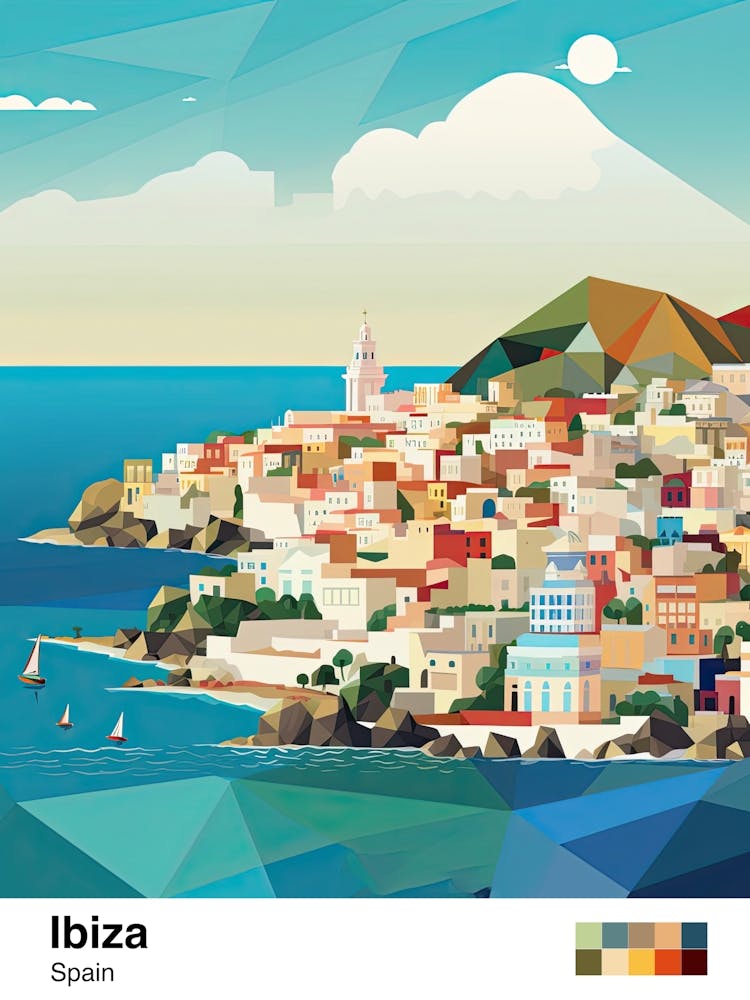Ibiza, Spain, Geometric Illustration 3 Poster