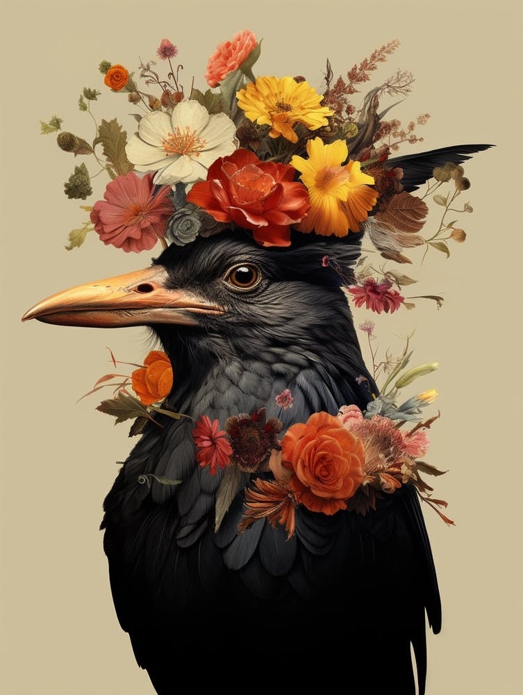 Bird With A Flower Crown Blackbird 3