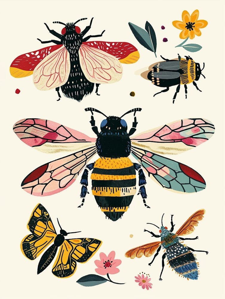 Farbenfrohe Insektenillustration Biene 8