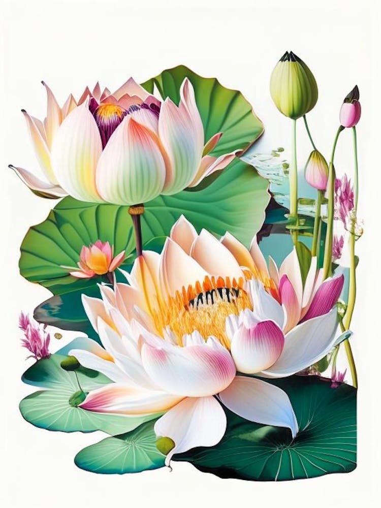 Lotus Flowers In Park Decoupage 7