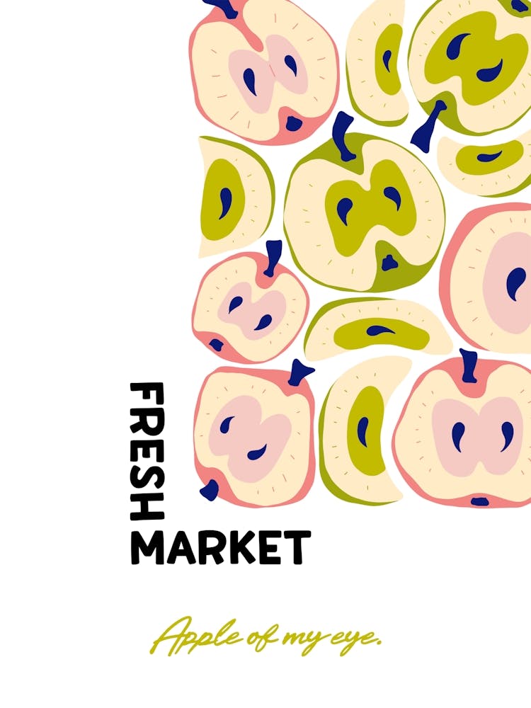 Apple Of My Eye Printable Poster, Fruit Market Print, Fruit of the Spirit Art, Organic Tropical Fruit Decor, Vegan-Friendly Wall Art