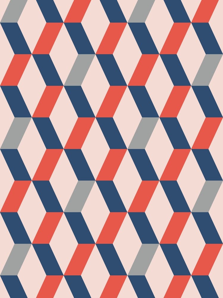 Retro Geometric Red & Blue Bold Modern Wall Decor