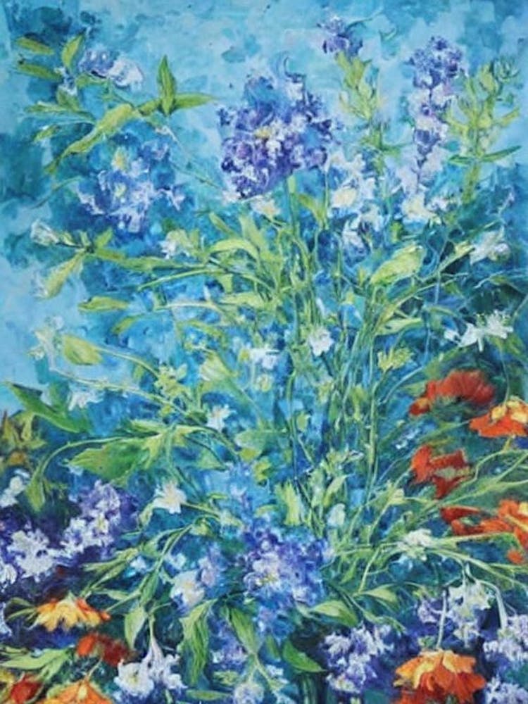 Larkspur Floral Print Bright Painting Flower