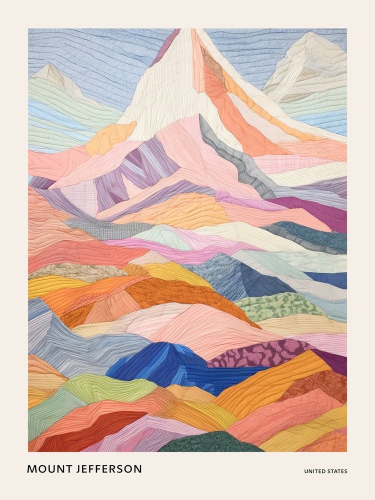 Mount Jefferson United States 1 Colourful Mountain Illustration Poster