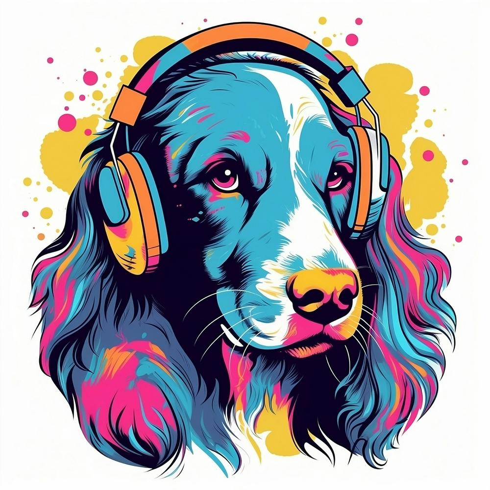 Funky English Setter with Headphones