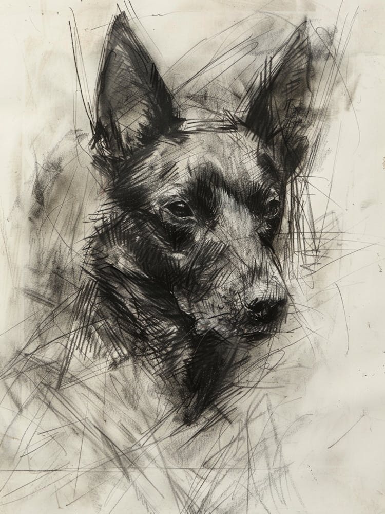 Belgian Laekenois Chien Dessin au Fusain 2