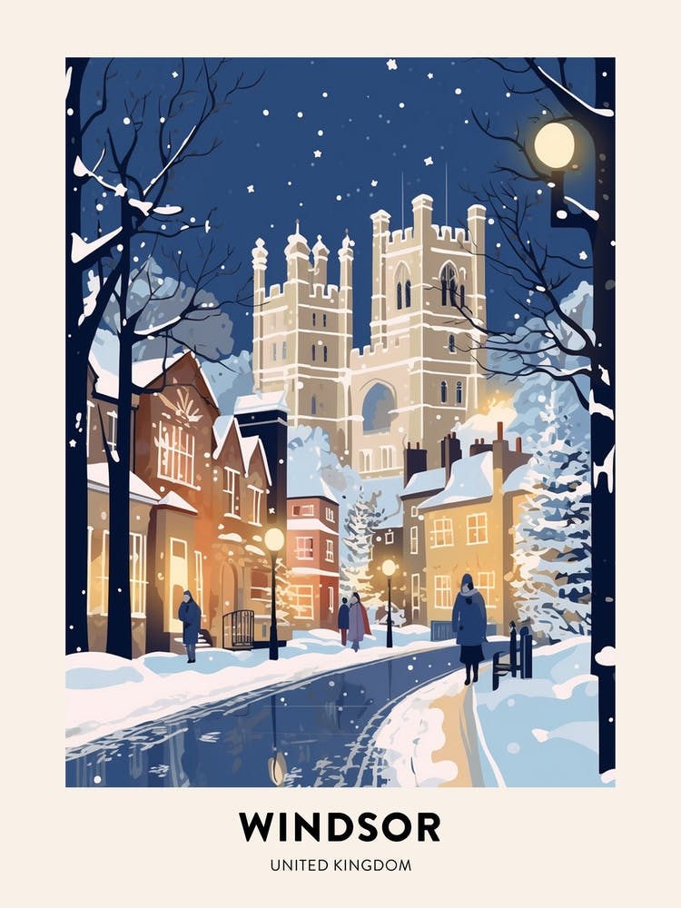 Winter Night  Travel Poster Windsor United Kingdom 4