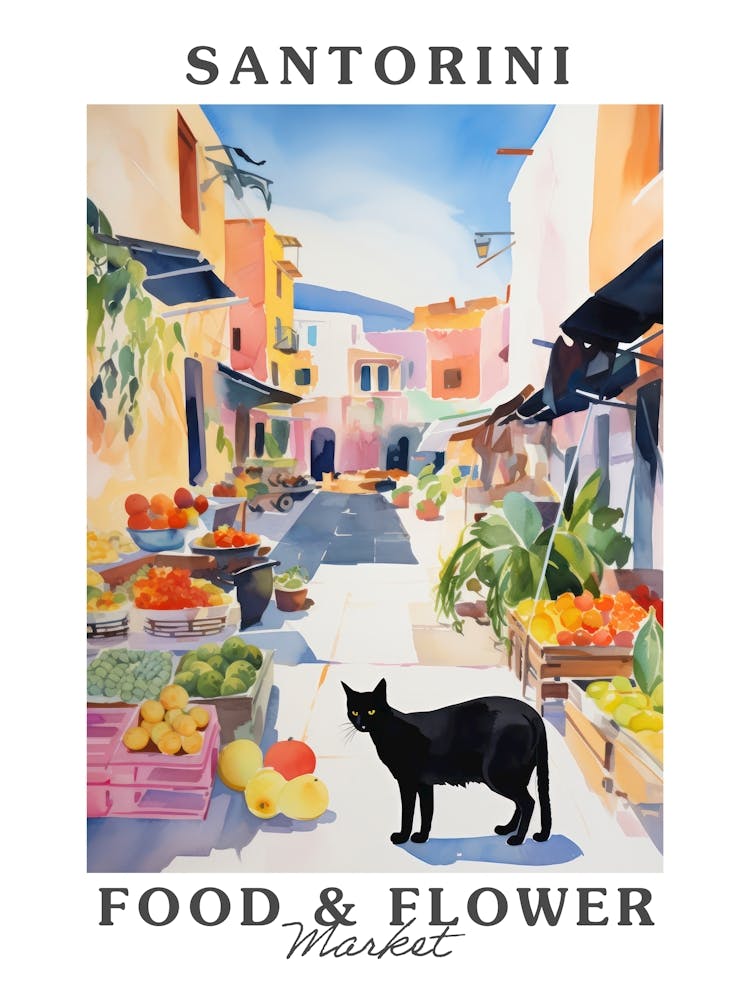 Food Market With Cats In Santorini 2 Poster