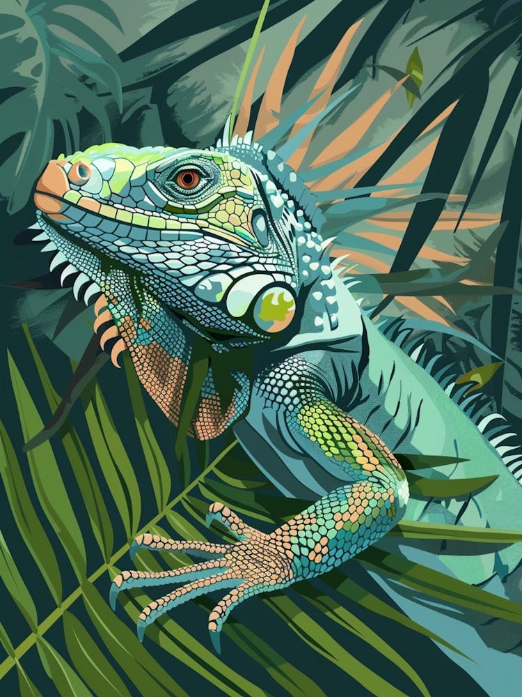 Turquoise Jamaican Iguana Abstract Modern Illustration 5