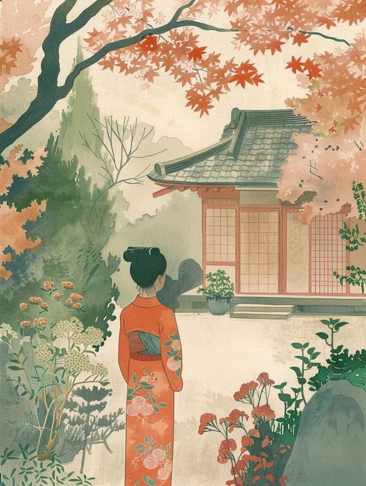 Nara Japan 5 Retro Illustration