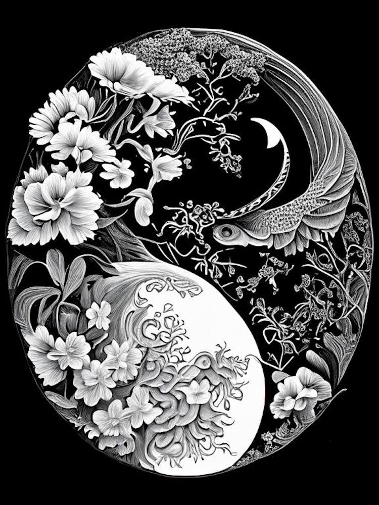 Repeat Yin and Yang 5 Linocut