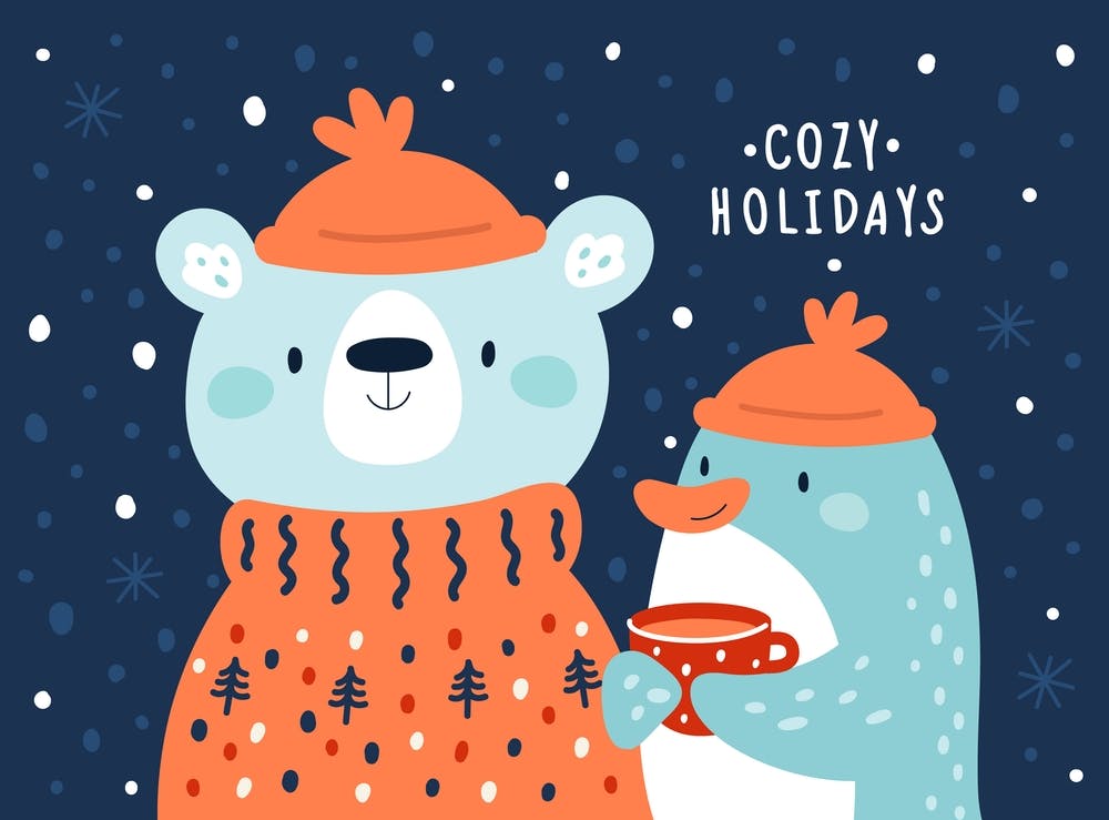 Cozy Holidays Bear and Penguin Christmas