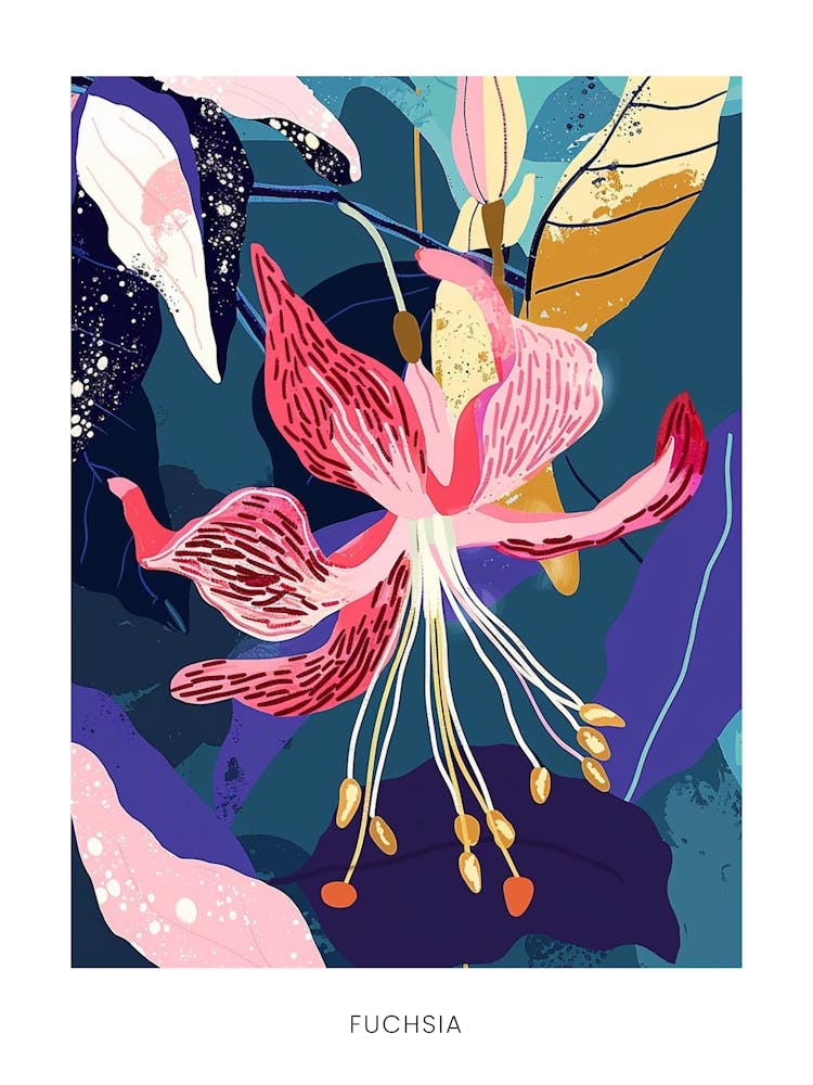 Colourful Flower Illustration Poster Fuchsia 3