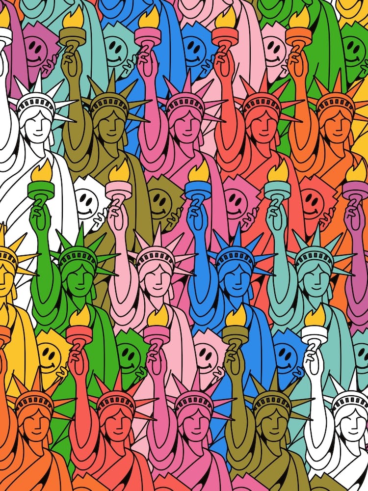 Colorful Rainbow New York City Pop Art Statue Of Liberty Positivity America Usa