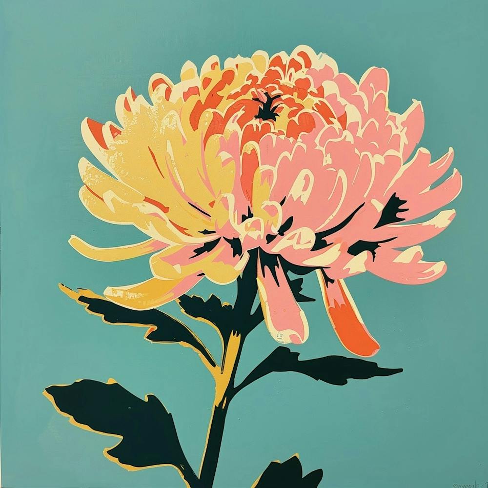 Chrysanthemum 3 Square Flower Illustration