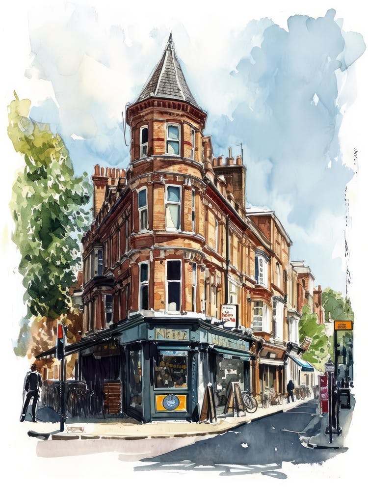 Merton London Borough   Street Watercolour 2