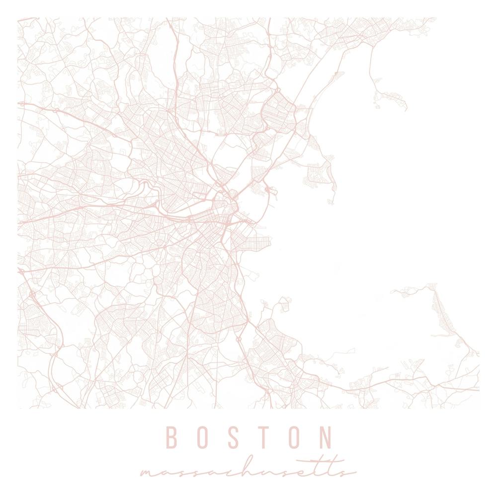 Boston Massachusetts Light Pink Minimal Street Map Square