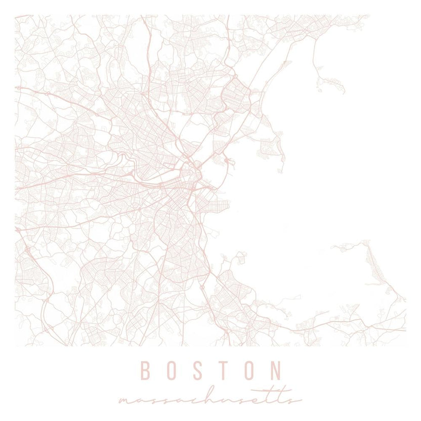 Boston Massachusetts Light Pink Minimal Street Map Square