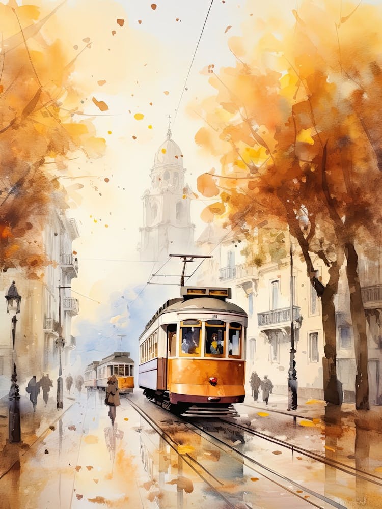 Lissabon Portugal im Herbst, Aquarell 1