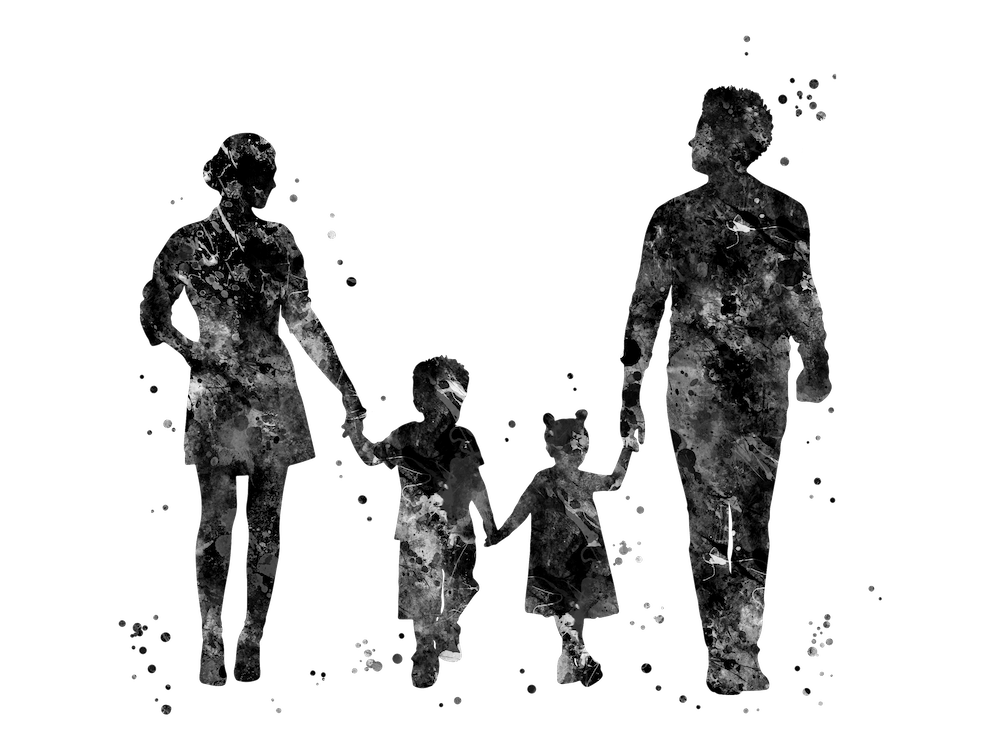 Silhouette einer Familie Aquarell