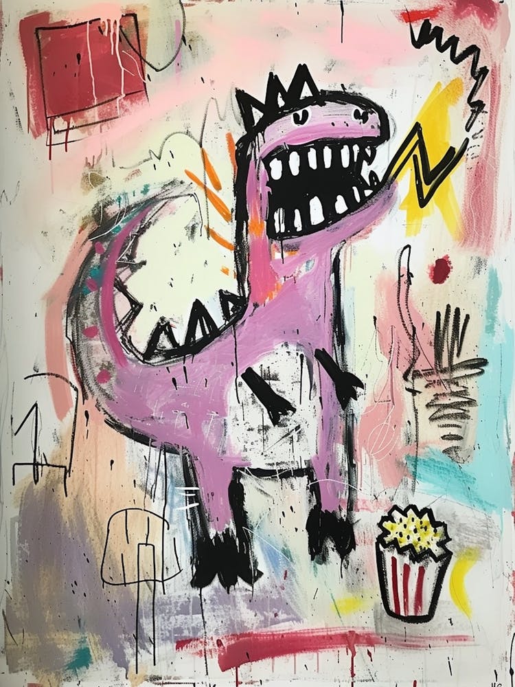 Dinosaur Eating Popcorn Purple Graffiti Style 2