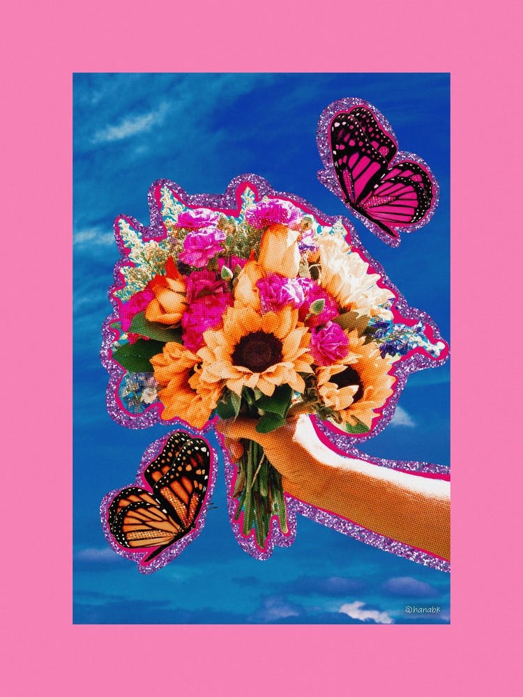 Nineties 2000s Collage Glitter Blue & Pink