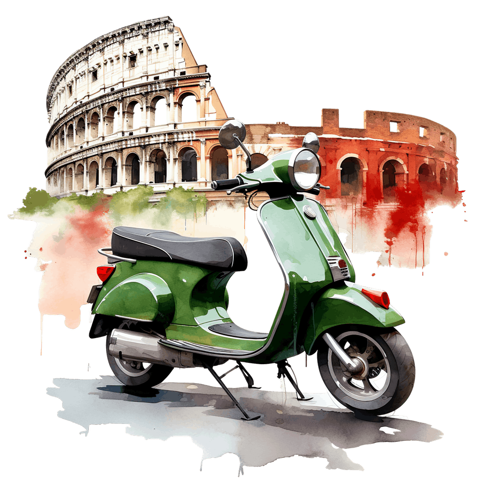 Green Vespa In Front Of The Coliseum