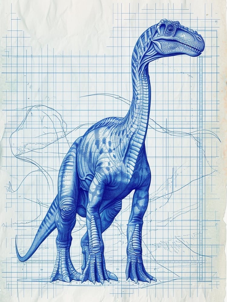 Dryosaurus Dinosaur Blue Print Sketch 2