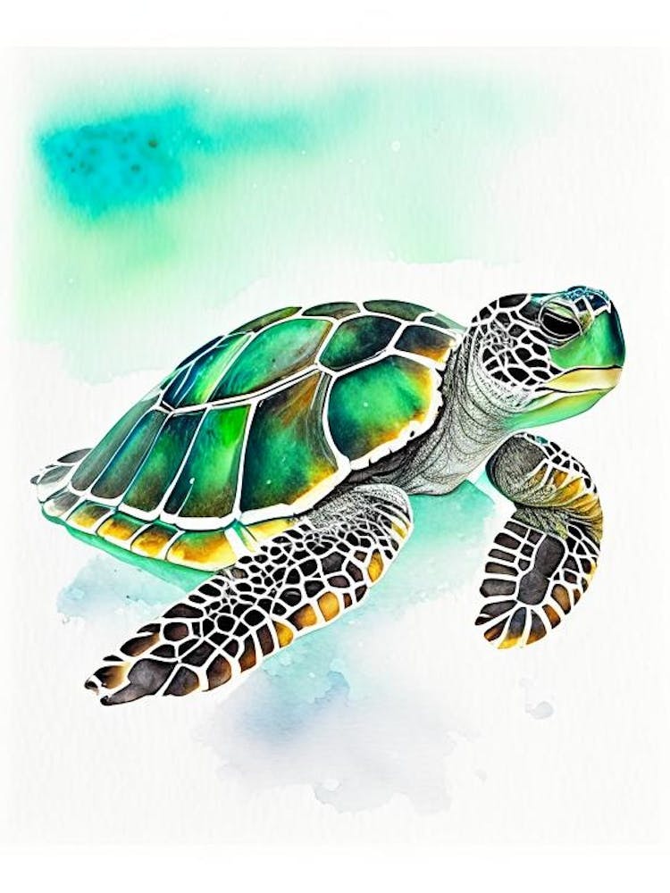 Flatback Sea Turtle (Natator Depressus), Sea Turtle Watercolour 2