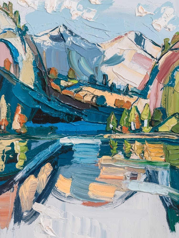 Minimalist Impressionist Landscape Print Serene Lake And Mountain Reflection 3