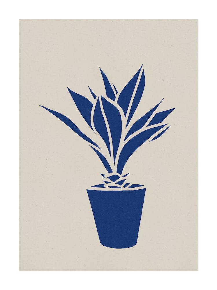 Simple blue lines house plant illustration