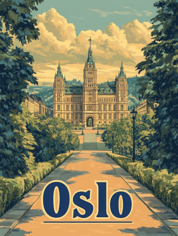 Aihrgdesign Ein klassisches Reiseplakat aus den 1960er Jahren für Oslo 6
