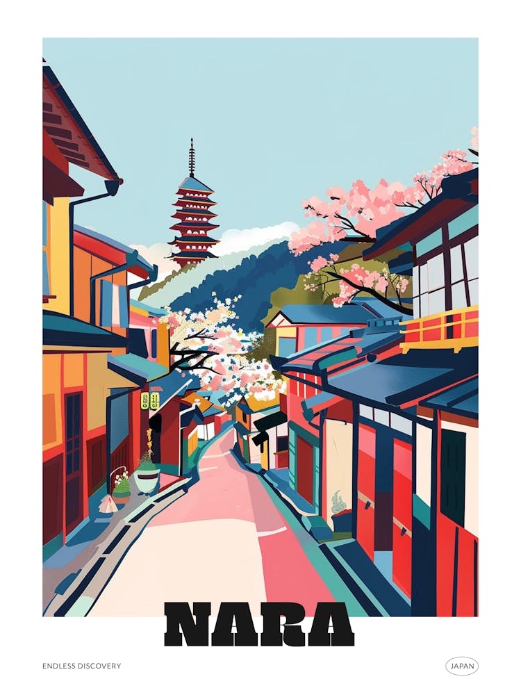 Nara Japan 3 Colourful Travel Poster