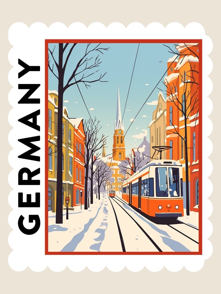 Retro Winter Stamp Poster Hamburg Germany 2