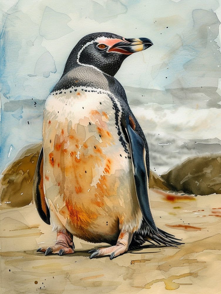 Humboldt-Pinguin Bleaker Island Aquarellgemälde 2