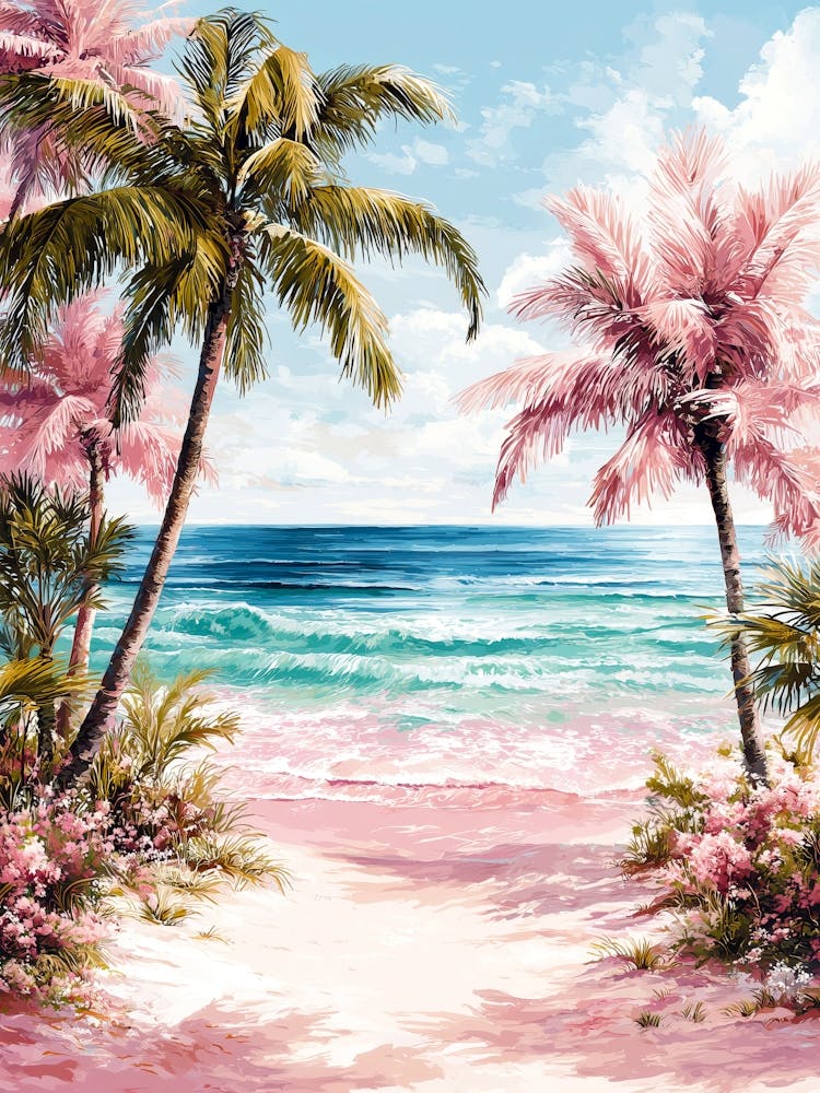 Pink Palm Trees On The Beach