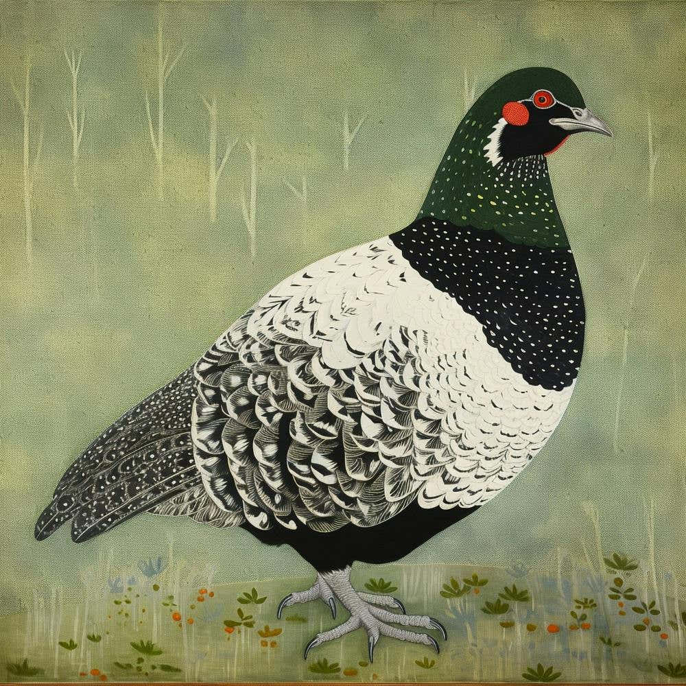 Ohara Koson Inspired Bird Painting Grouse 1 Square
