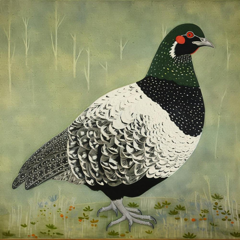 Ohara Koson Inspired Bird Painting Grouse 1 Square