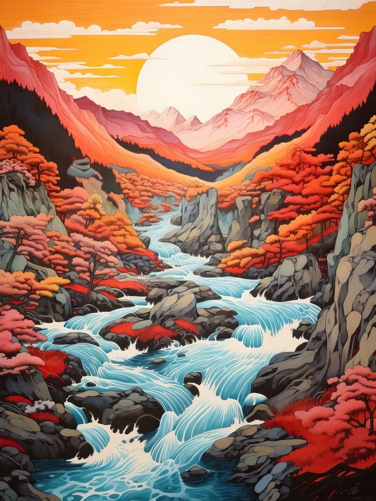 Shosenkyo Gorge In Yamanshi, Ukiyo-e Zeichnung 4